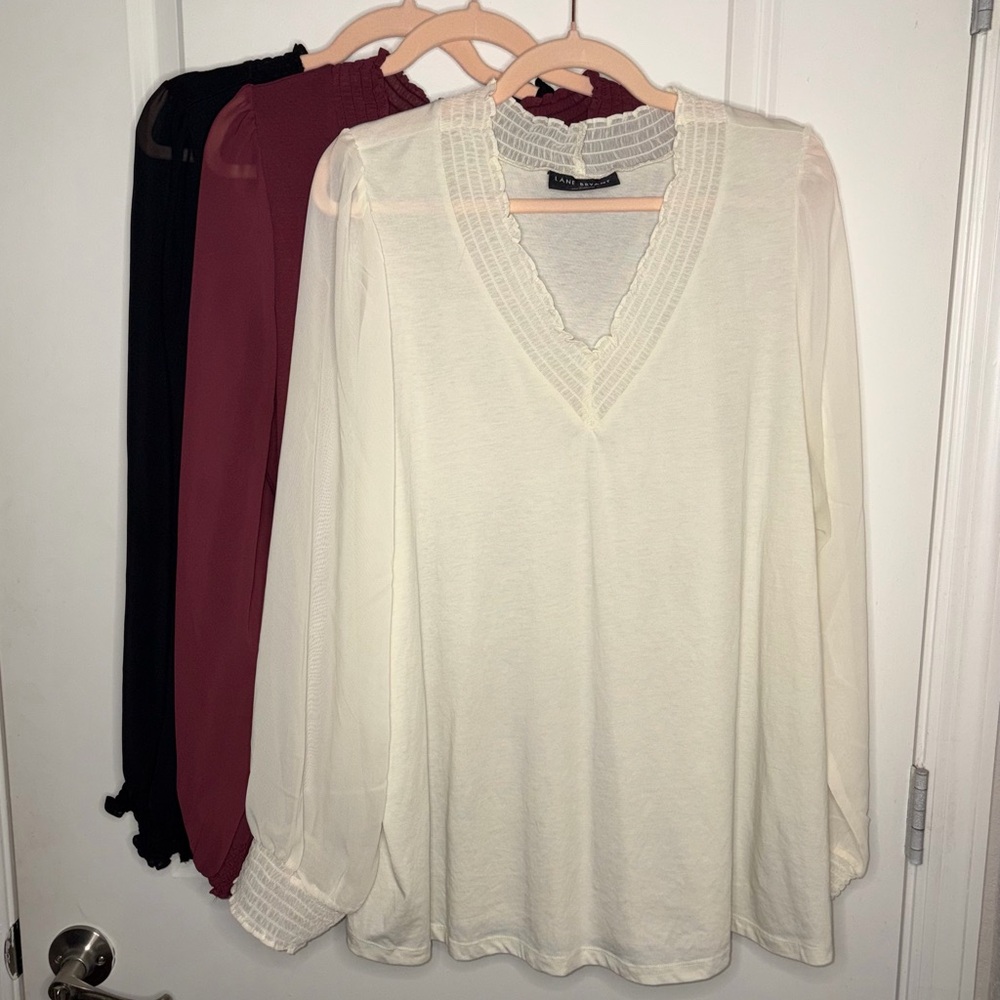 3 Set Lane Bryant Knit & Woven Smocked V-Neck Top Bundle